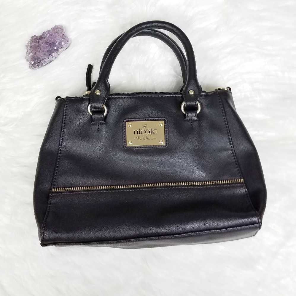 Nicole Miller Black Shoulder Bag Purse W Gold